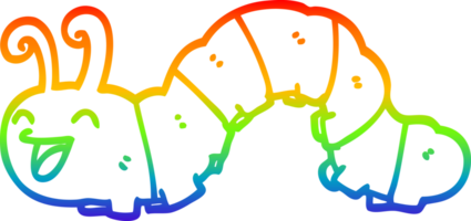 rainbow gradient line drawing of a cartoon laughing caterpillar png