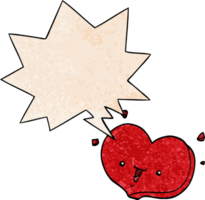 dibujos animados contento amor corazón con habla burbuja en retro textura estilo png