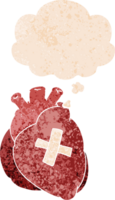 dibujos animados corazón con pensamiento burbuja en grunge afligido retro texturizado estilo png