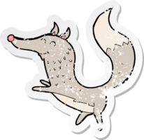 retro distressed sticker of a cartoon happy wolf png