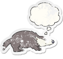 cartoon badger with thought bubble as a distressed worn sticker png