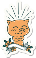 sticker of a tattoo style nervous pig character png