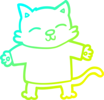 cold gradient line drawing of a happy cartoon cat png