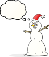hand- getrokken gedachte bubbel tekenfilm ongelukkig sneeuwman png