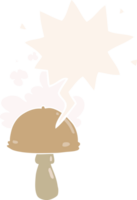 cartoon mushroom with spore cloud with speech bubble in retro style png