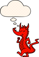 cartoon cute dragon with thought bubble in comic book style png