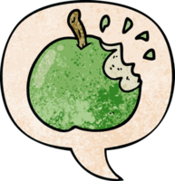 dessin animé Frais mordu Pomme avec discours bulle dans rétro texture style png