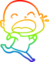 rainbow gradient line drawing of a cartoon shouting bald man png