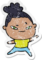 distressed sticker of a cartoon woman png