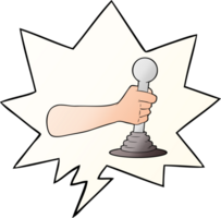 cartoon hand pulling lever with speech bubble in smooth gradient style png