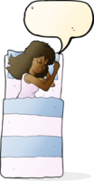 caricatura, mujer durmiente, con, burbuja del discurso png