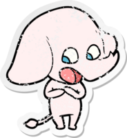 distressed sticker of a cute cartoon elephant png