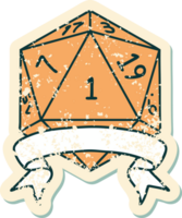 Retro Tattoo Style natural one d20 dice roll png