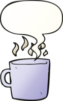 cartoon hot cup of coffee with speech bubble in smooth gradient style png