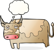 dessin animé vache avec bulle de pensée png