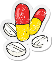 retro bedrövad klistermärke av en tecknad serie piller png