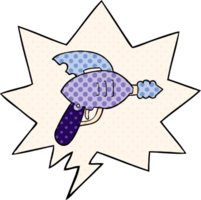 cartoon ray gun with speech bubble in comic book style png
