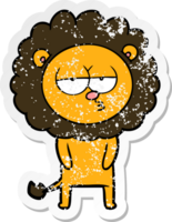 distressed sticker of a cartoon tired lion png
