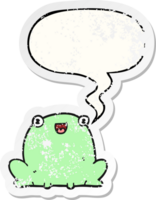 mignonne dessin animé grenouille avec discours bulle affligé affligé vieux autocollant png