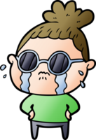 cartoon crying woman wearing sunglasses png