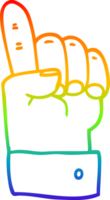 rainbow gradient line drawing of a cartoon pointing hand png