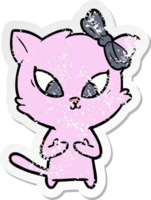 distressed sticker of a cartoon cat png