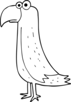 hand drawn black and white cartoon parrot png
