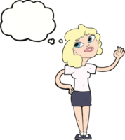 cartoon woman waving  with thought bubble png