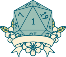 estilo de tatuaje retro natural uno d20 tirada de dados png