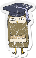 retro distressed sticker of a cartoon wise owl png