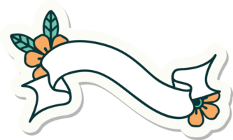 sticker of tattoo in traditional style of a banner and flowers png