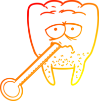 warm gradient line drawing of a cartoon unhealthy tooth png