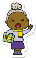 sticker of a cartoon angry old woman png