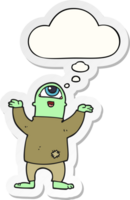cartoon halloween monster with thought bubble as a printed sticker png