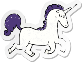 distressed sticker of a cartoon unicorn png