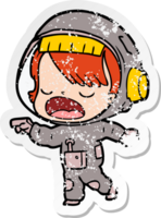 adesivo angustiado de um astronauta falante de desenho animado png
