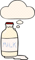 dessin animé Lait bouteille avec pensée bulle dans bande dessinée livre style png