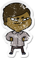 distressed sticker of a cartoon angry man png