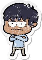 distressed sticker of a annoyed cartoon boy png