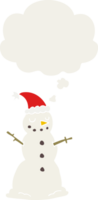 dibujos animados Navidad monigote de nieve con pensamiento burbuja en retro estilo png