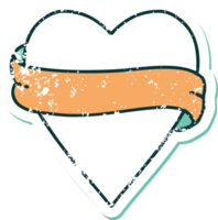 iconic distressed sticker tattoo style image of a heart and banner png