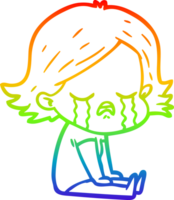 arco iris degradado línea dibujo de un dibujos animados niña llorando se sentó en piso png