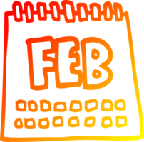 warm gradient line drawing of a cartoon calendar showing month of february png