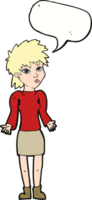 cartoon woman shrugging shoulders with speech bubble png