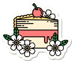 sticker of tattoo in traditional style of a slice of cake and flowers png