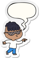 cartoon boy wearing sunglasses pointing with speech bubble sticker png