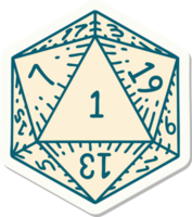 sticker of a natural 1 D20 dice roll png