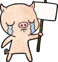 cartoon crying pig with sign post png