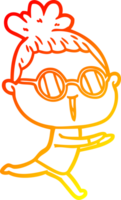 warm gradient line drawing of a cartoon woman wearing spectacles png