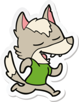 sticker of a cartoon running wolf laughing png